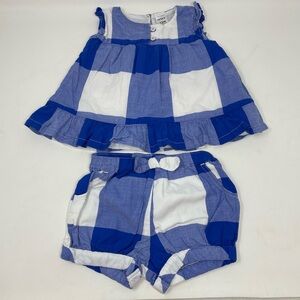 Baby 2pc Blue White Check Plaid Babydoll Top and Shorts Size 12m